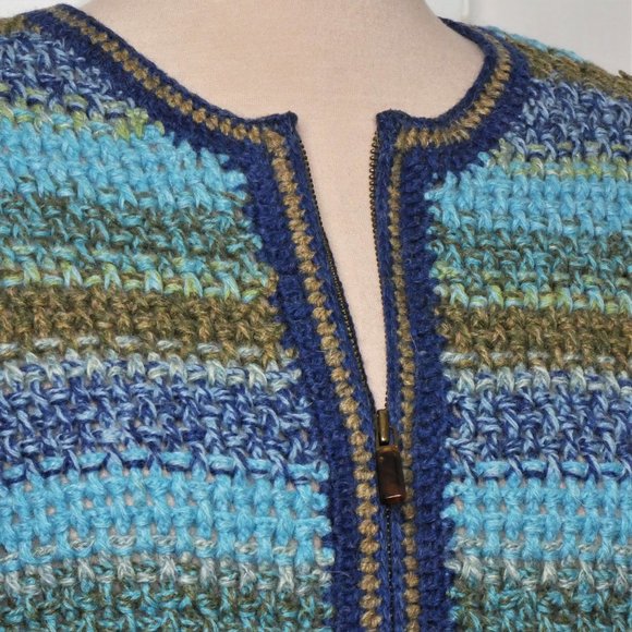 NORTHERN ISLE Chunky Crochet Wool Full Zip Multi Color Cardigan Sweater … - Picture 5 of 9
